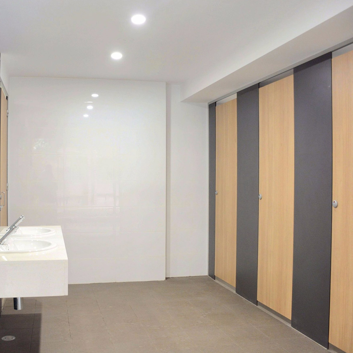 Commercial public toilet partitions with hardware