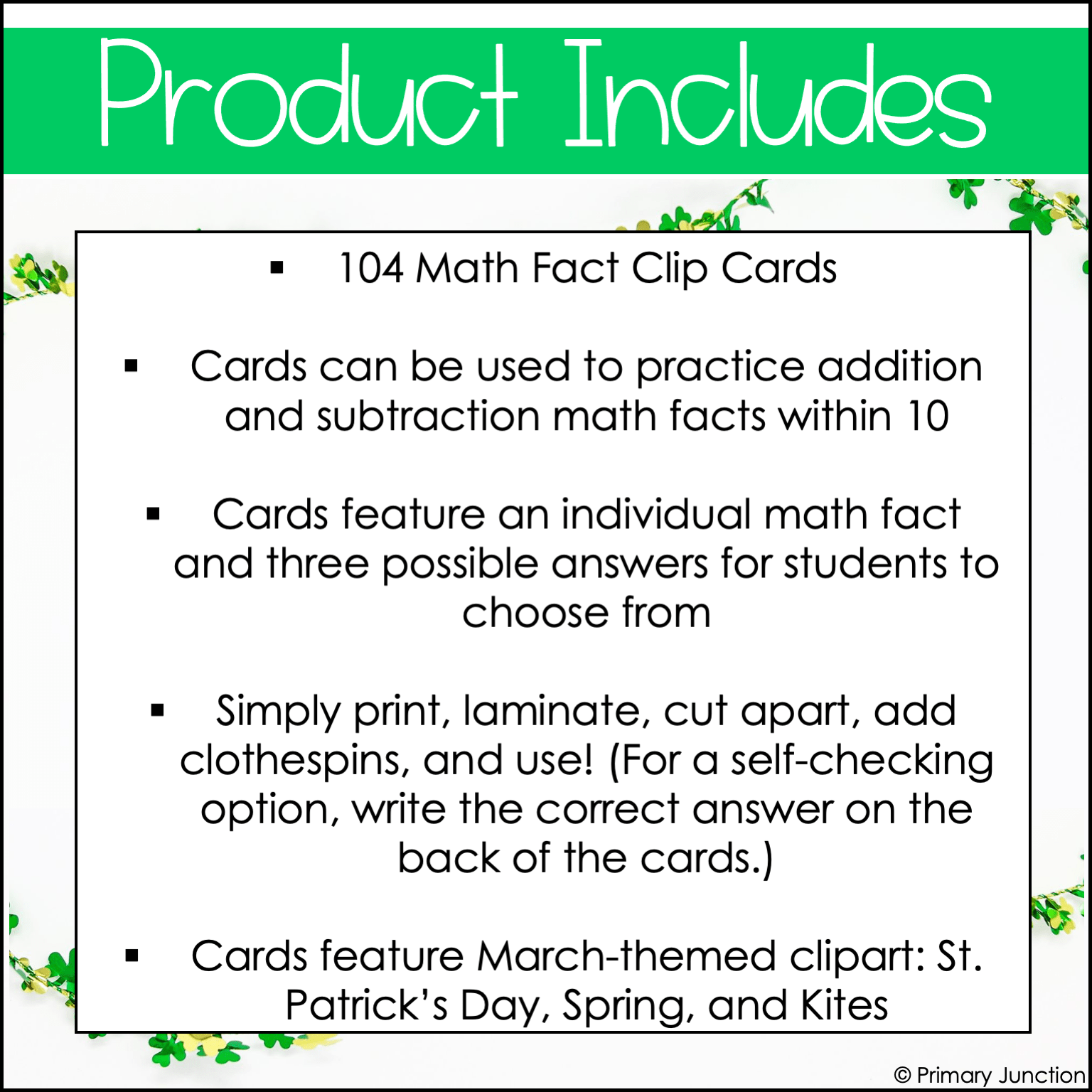 Math Facts Clip Cards Addition and Subtraction Within 10 March Math
