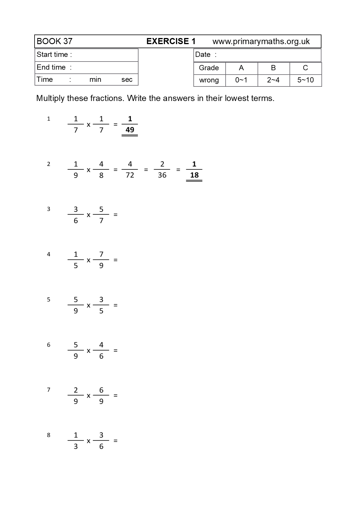 Multiplying and Dividing Fractions Primary Maths Resources LTD