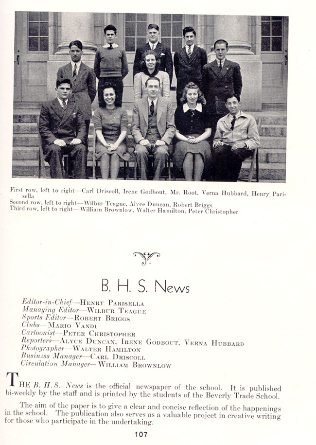 19381939 Beverly High School News Staff