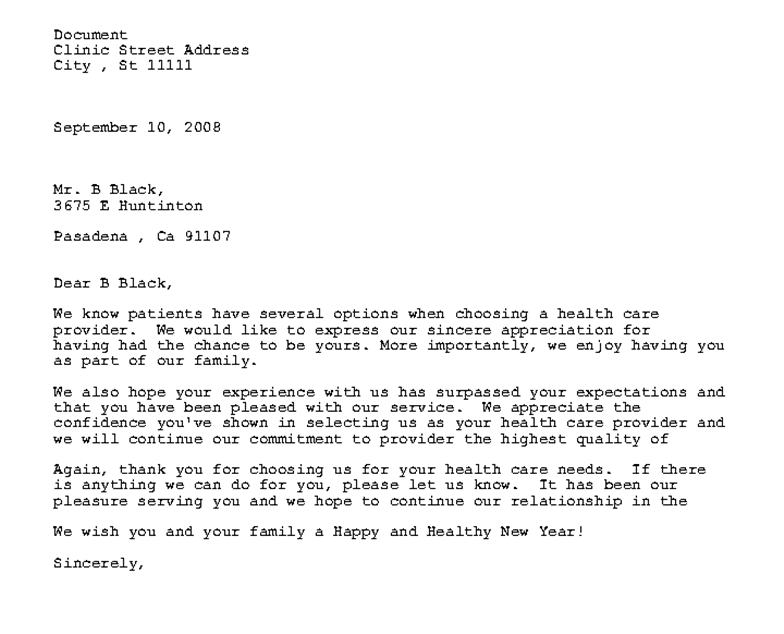 Sample Patient Thank You Letter