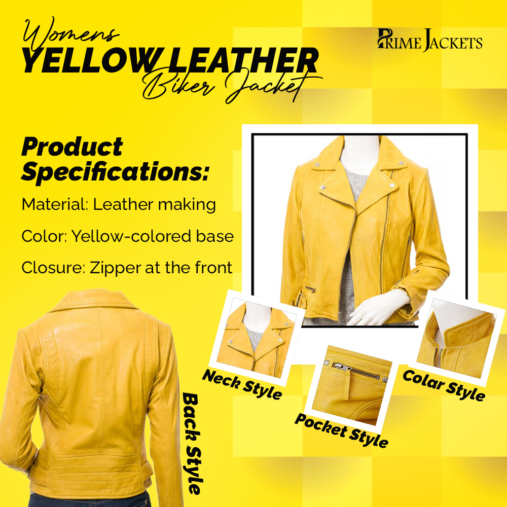 Womens Yellow Leather Biker Jacket Prime Jackets