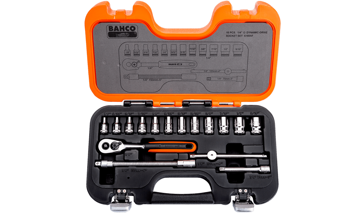 Bahco S160AF 16 Piece 1/4″ Drive Metric Socket Set With Imperial Hex