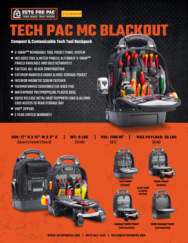 Veto Pro Pac TECHPAC MC BLACKOUT Tool Backpack / Rucksack PrimeTools