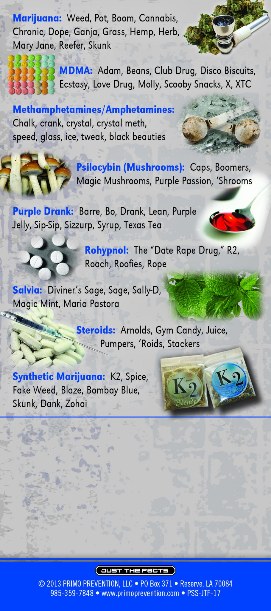 Just the Facts Rack Card Street Names (Know the Lingo) Primo Prevention