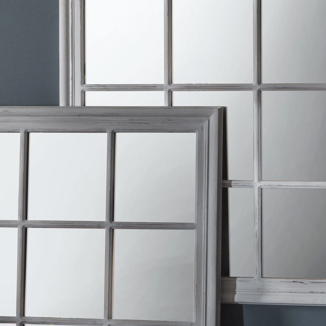 Lightly distressed with a natural wood finish, add. rectangular window mirror white or grey