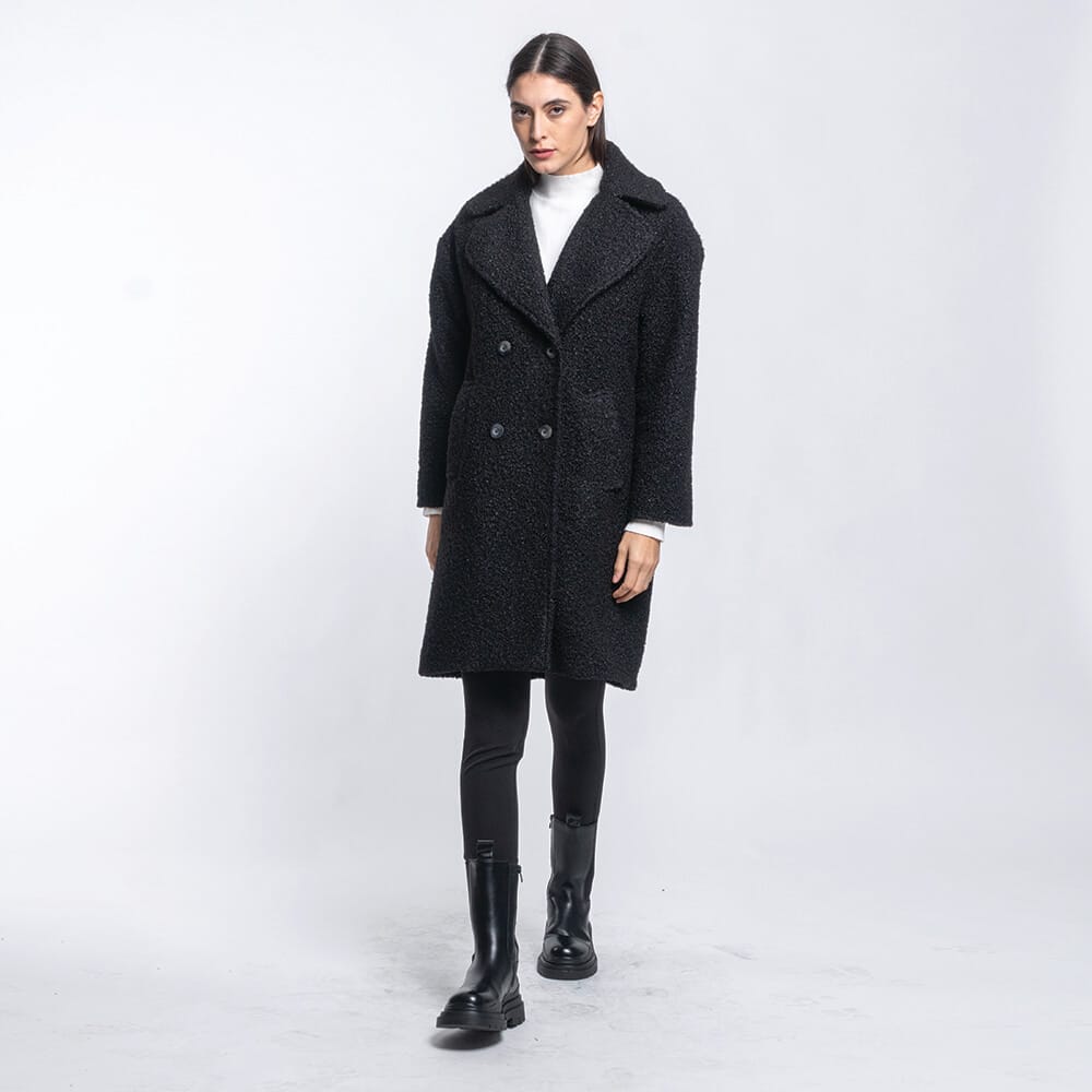 Women's Black Oversized Boucle Coat Prince Oliver