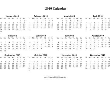 Printable 2010 Calendar on one page (horizontal)