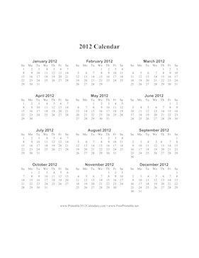 Printable 2012 Calendar on one page (vertical)