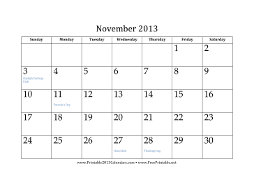 Printable November 2013 Calendar