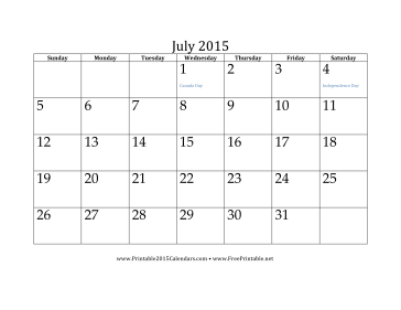 Printable July 2015 Calendar