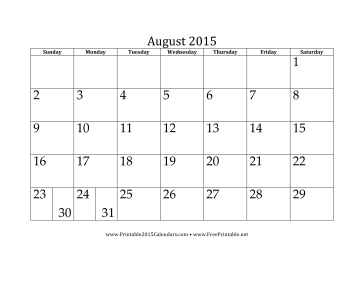 Printable August 2015 Calendar