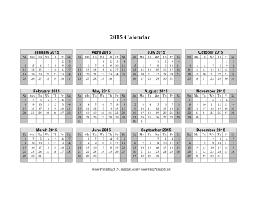 Printable 2015 Calendar on one page (horizontal, shaded weekends)