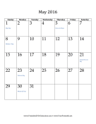 Printable 2016 Calendar