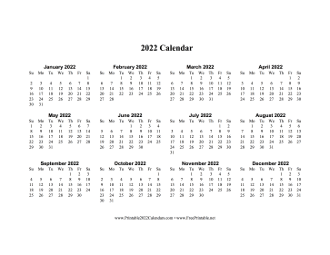 Printable 2022 Calendar One Page Horizontal