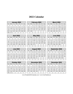 Printable 2022 Calendar One Page Vertical Grid
