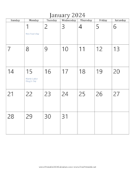Printable January 2024 Calendar (vertical)