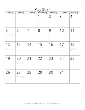Printable May 2024 Calendar (vertical)
