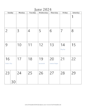 Printable June 2024 Calendar (vertical)