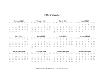 Printable 2024 Calendar One Page Horizontal