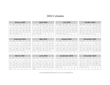 Printable 2024 Calendar One Page Horizontal Grid Descending