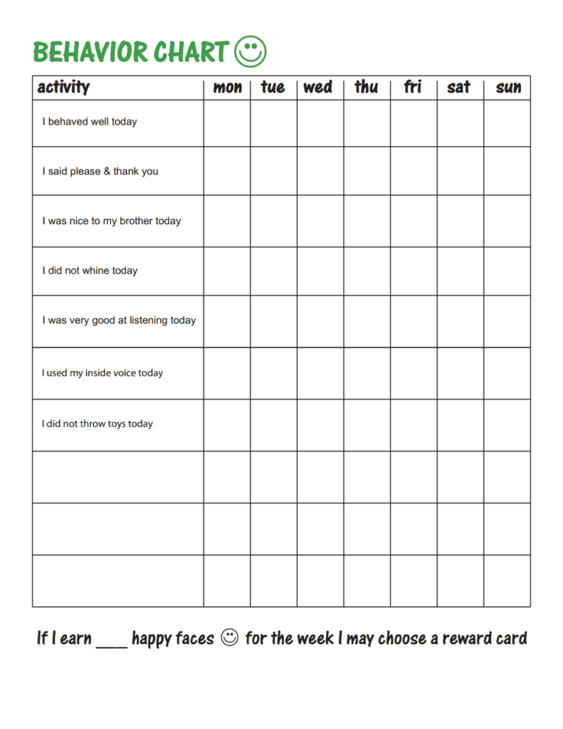 Printable Behavior Charts For Home Pdf - PrintableBehaviorChart.com