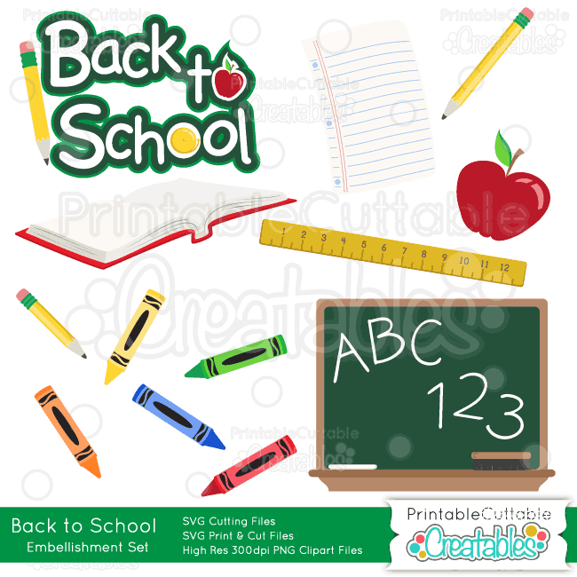 Back to School SVG Digital Scrapbook Embellishments Set