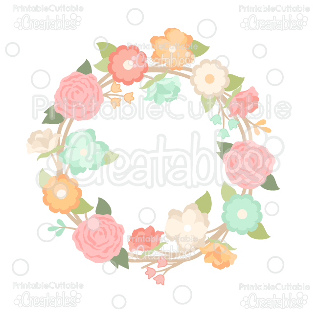 Spring Flower Wreath SVG Cut File & Clipart Silhouette Cameo, Cricut