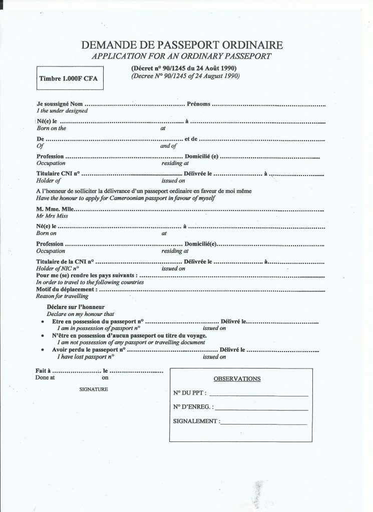 Cameroon Embassy Passport Renewal Form Printable Form 2024