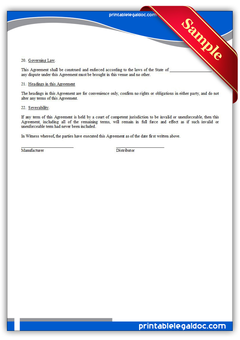 Free Printable Distributor Agreement, Nonexclusive Form (GENERIC)