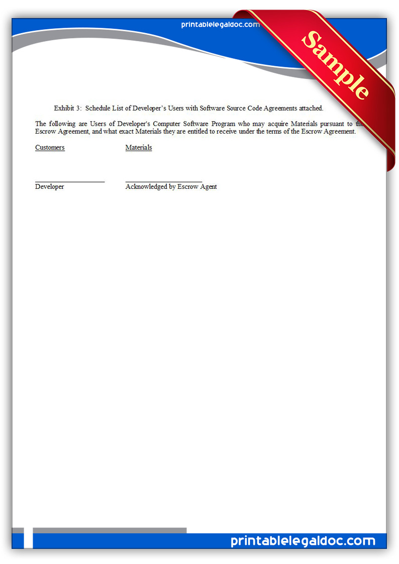Free Printable Source Code Escrow Agreement Form (GENERIC)