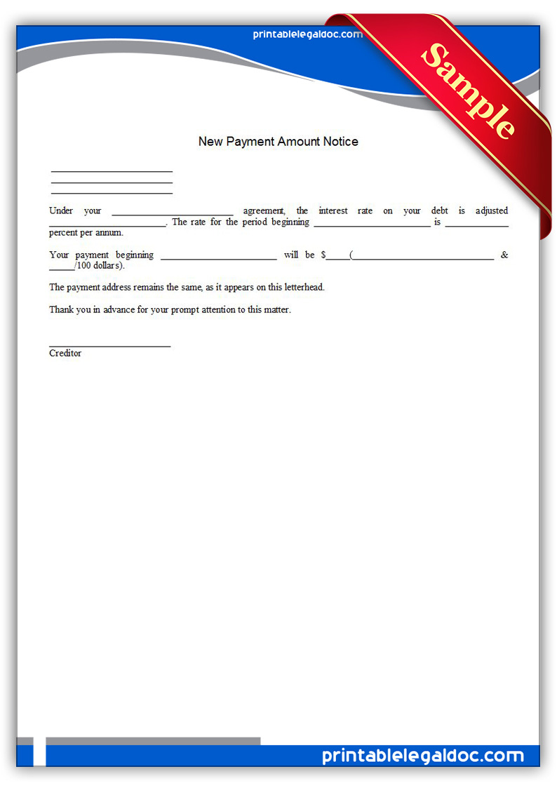 Free Printable New Payment Amount Notice Form (GENERIC)
