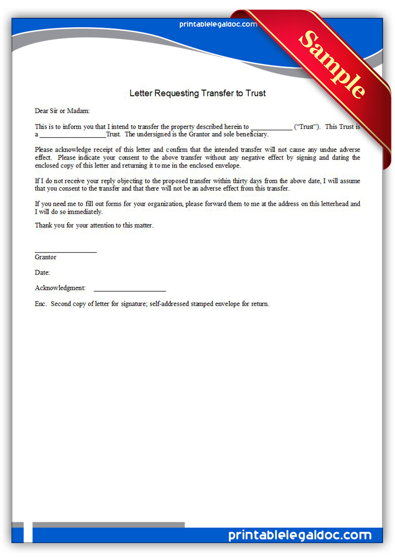 Free Printable Letter Requesting Transfer To Trust Form (GENERIC)