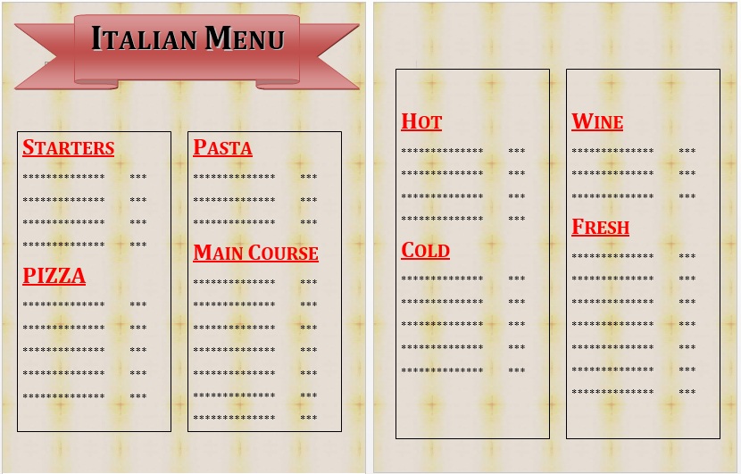 10 Free Sample Italian Menu Templates Printable Samples