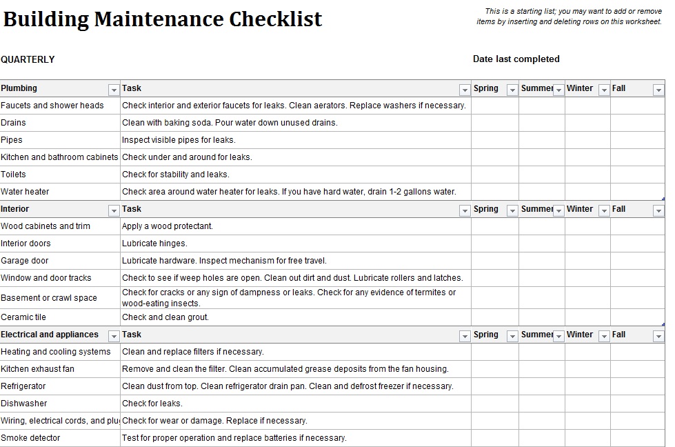 building maintenance 6 Printable Samples