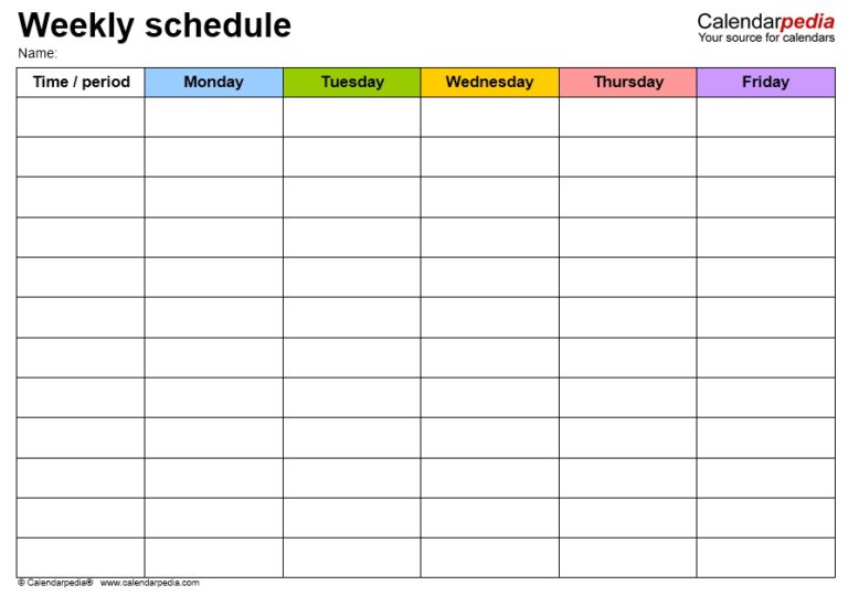 11 Free Sample Class Schedule Templates Printable Samples
