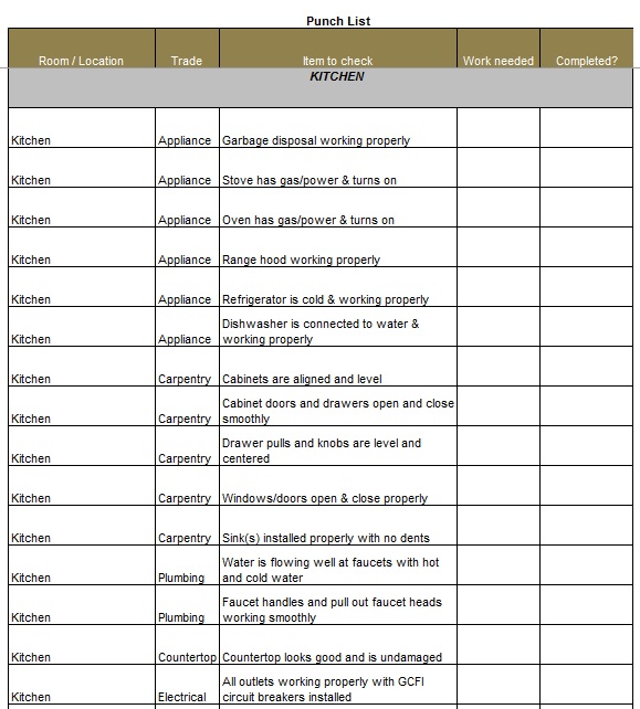 Sample punch list template 10