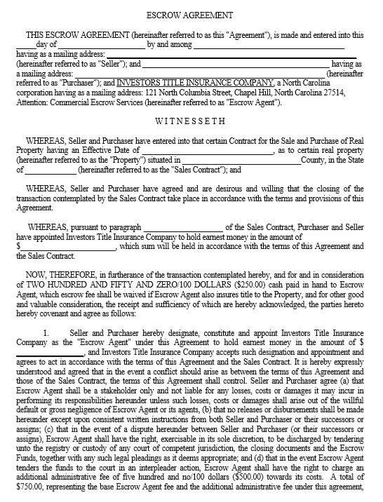 10 Free Sample Escrow Agreement Templates Printable Samples