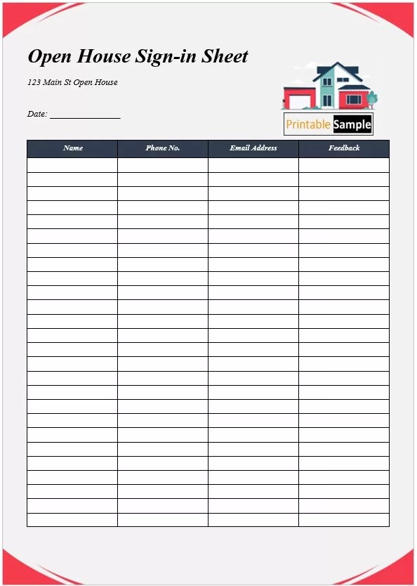 16 Free Open House SignIn Sheet Templates Printable Samples