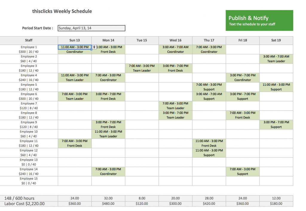 Work Hours Template Excel printable schedule template