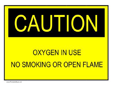 Printable Caution - Oxygen In Use Sign