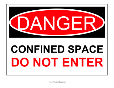 Printable Danger Confined Space Sign