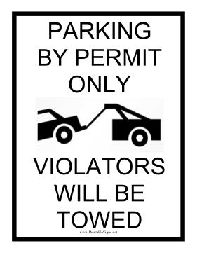 Printable Permit Parking Tow Warning Sign