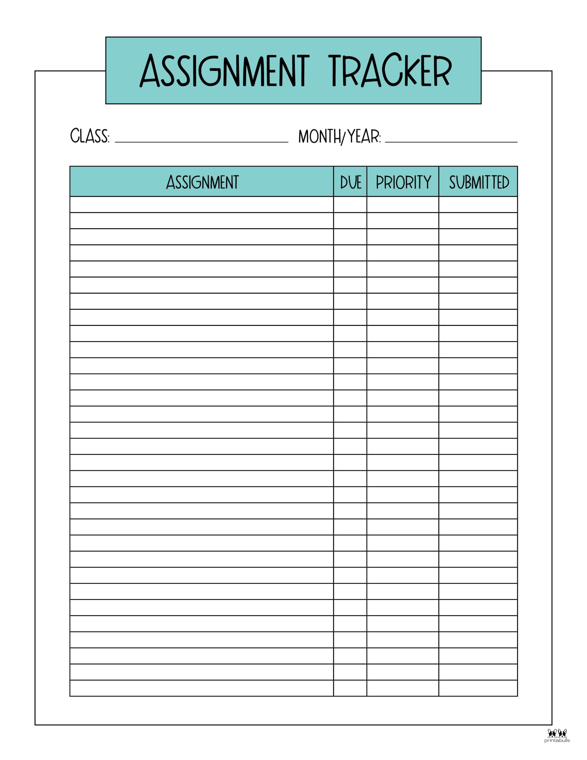 Assignment Trackers - 12 FREE Printables | Printabulls