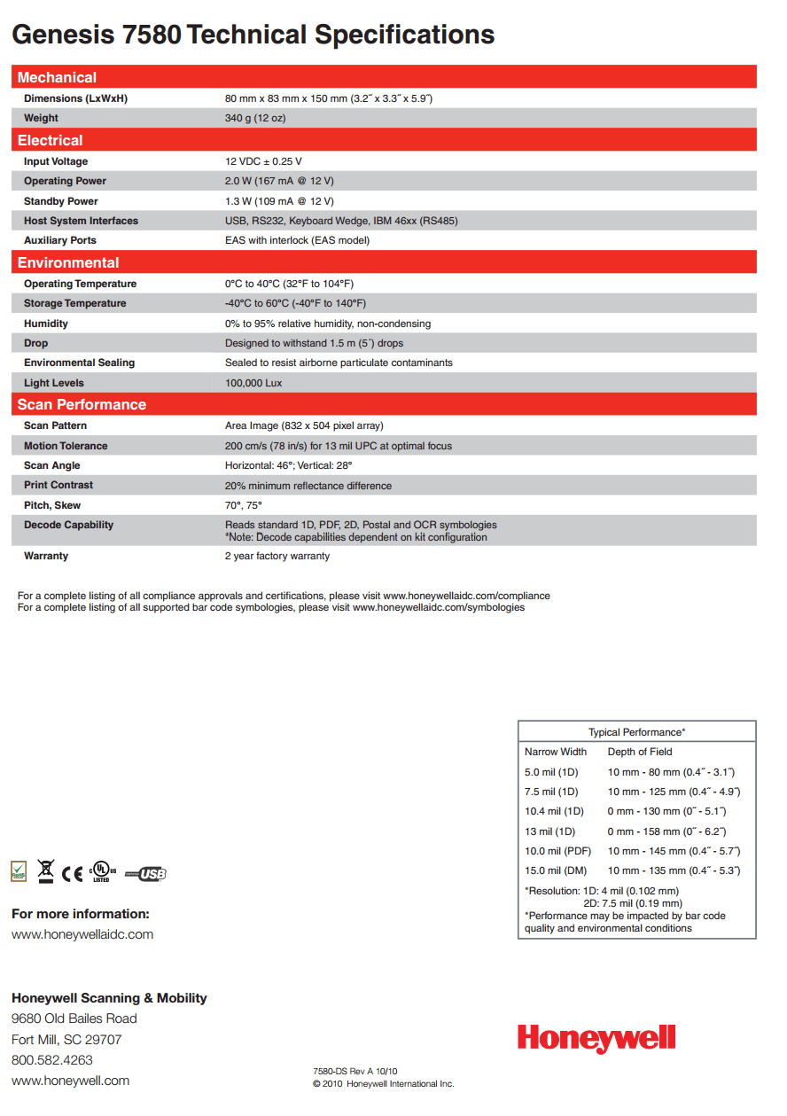 สแกนเนอร์บาร์โค้ด Honeywell Genesis 7580