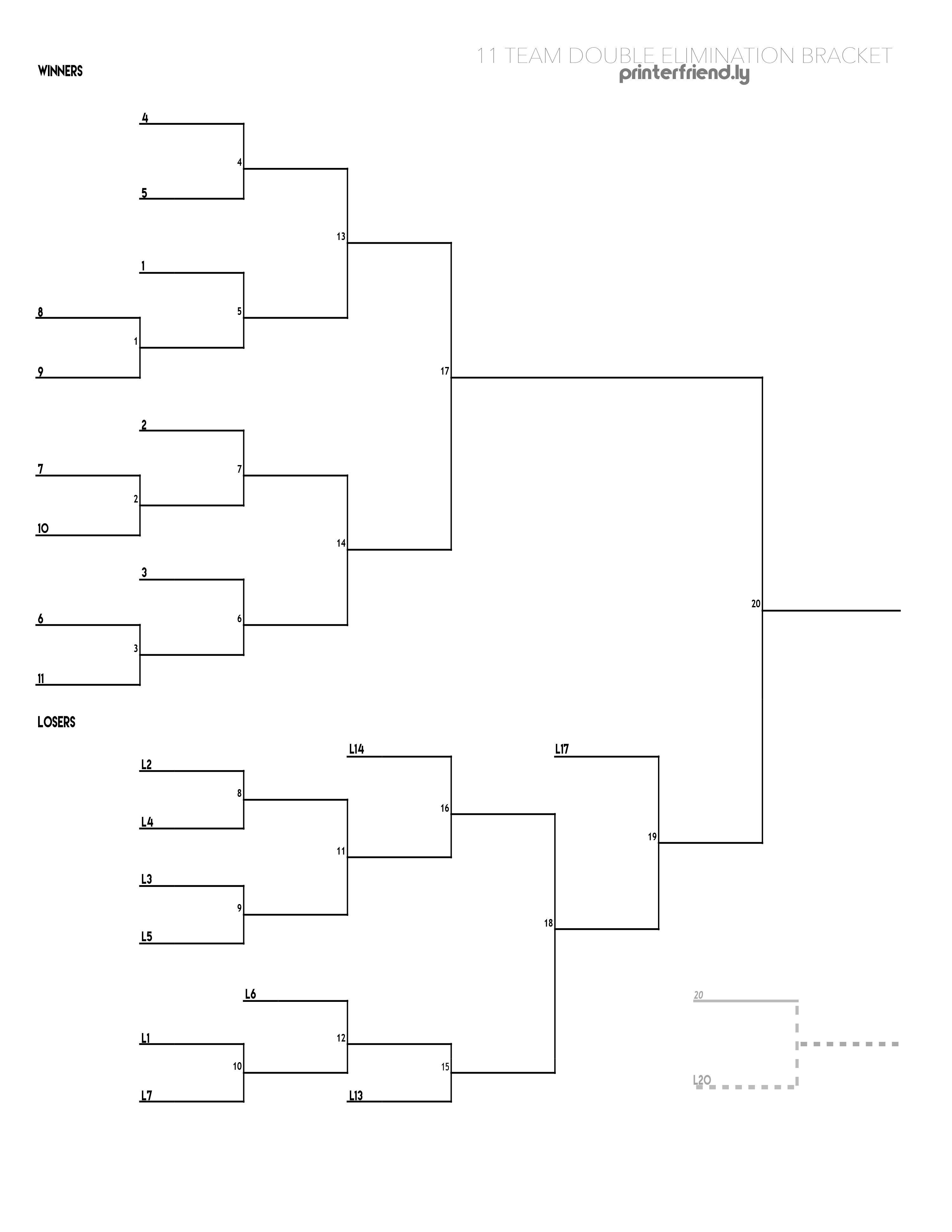 11 Team Printable Double Elimination Bracket