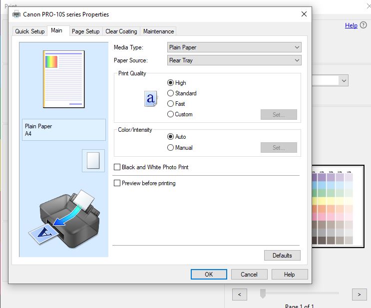 Canon Pro 10 prints darker at the beginning of the image and gradually