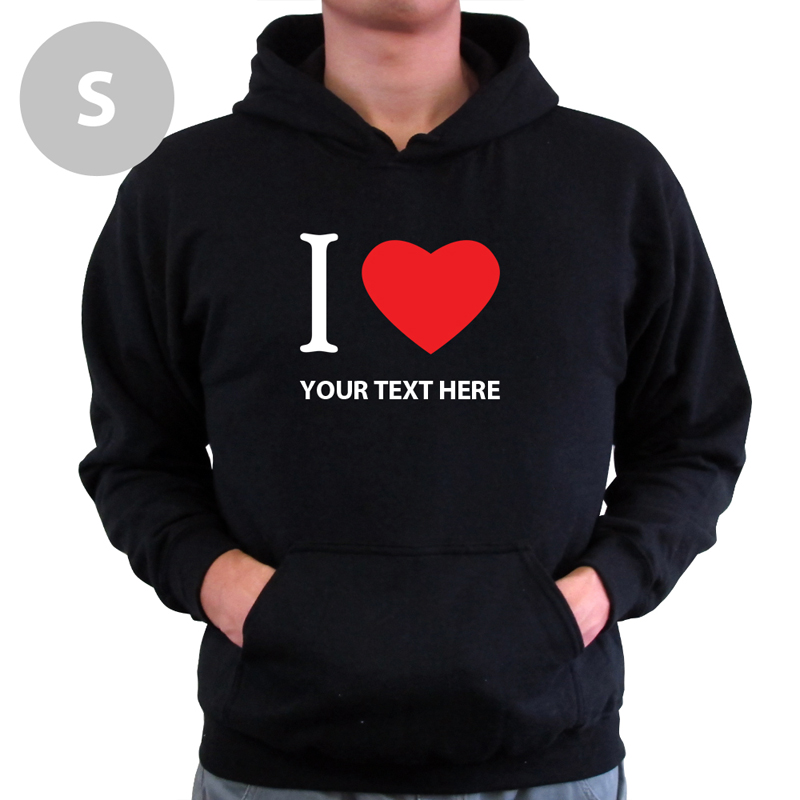 Personalized I Love (Heart) Black Hoodies Small Size