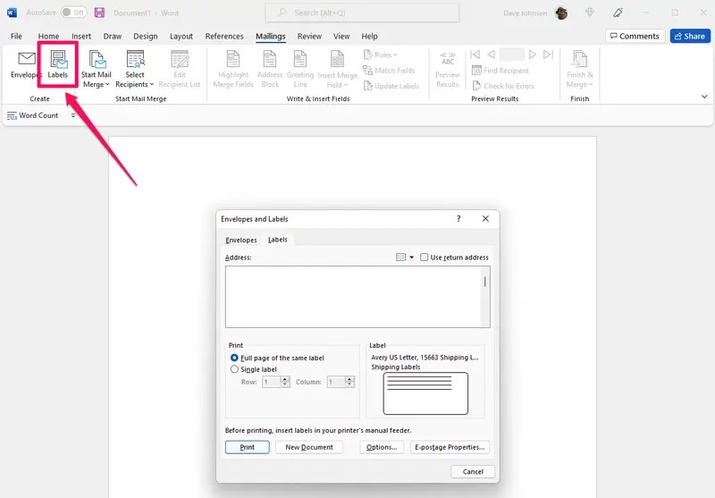 How to print labels in word?