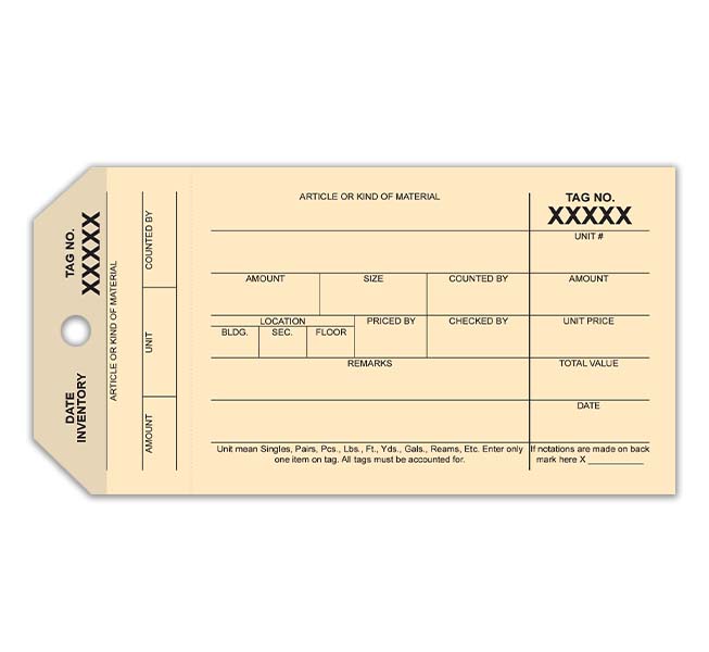 Inventory Tag with Stub Prenumbered printed tag